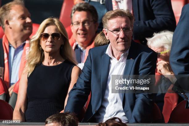 Hans van Breukelen of the KNVB with his wifeduring the friendly match between The Netherlands and Ivory Coast at the Kuip on June 4, 2017 in...