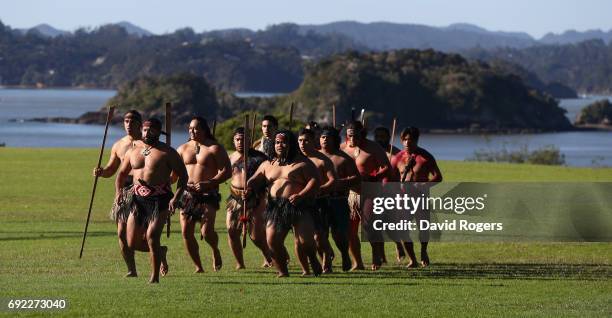 Maoris arrive to welcome the Lions during the British & Irish Lions Maori Welcome at Waitangi Treaty Grounds on June 4, 2017 in Waitangi, New Zealand.