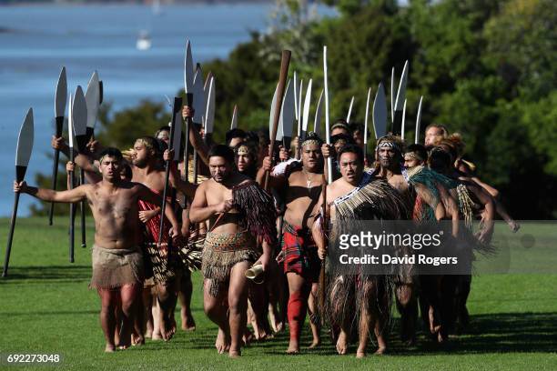 Maoris arrive to welcome the Lions during the British & Irish Lions Maori Welcome at Waitangi Treaty Grounds on June 4, 2017 in Waitangi, New Zealand.