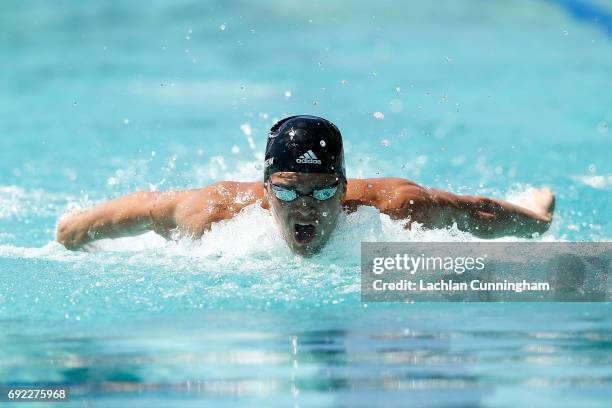 Michael Andrew swims in the 200m individual medley heats during Day 4 of the 2017 Arena Pro Swim Series Santa Clara at George F. Haines International...