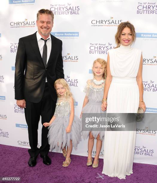 Actor Eric Dane, actress Rebecca Gayheart and daughters Billie Beatrice Dane and Georgia Dane attend the 16th annual Chrysalis Butterfly Ball on June...