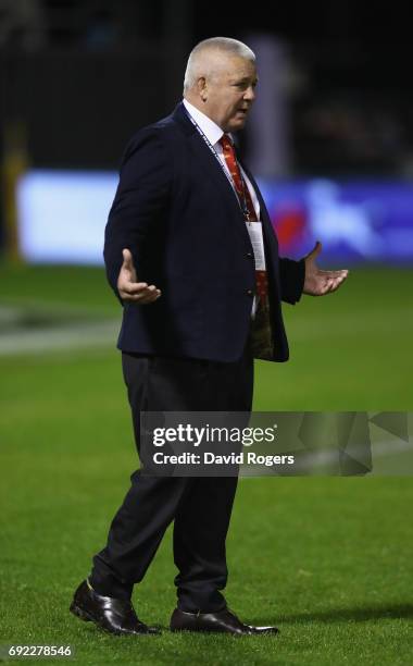 Warren Gatland, the Lions head coach looks on during the match between the New Zealand Provincial Barbarians and the British & Irish Lions at Toll...