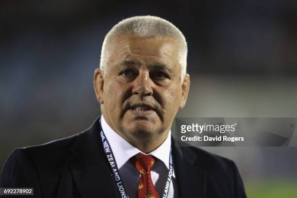 Warren Gatland, the Lions head coach looks on during the match between the New Zealand Provincial Barbarians and the British & Irish Lions at Toll...