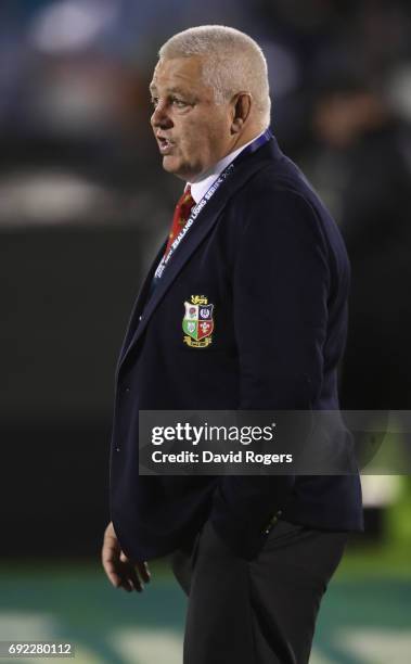 Warren Gatland, the Lions head coach looks on during the match between the New Zealand Provincial Barbarians and the British & Irish Lions at Toll...