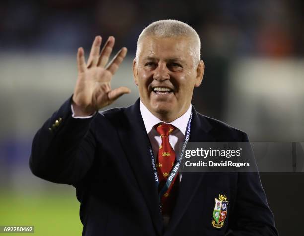 Warren Gatland, the Lions head coach looks on during the match between the New Zealand Provincial Barbarians and the British & Irish Lions at Toll...