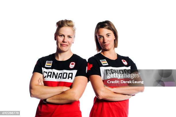 Alex Gough and Kimberley McRae pose for a portrait during the Canadian Olympic Committee Portrait Shoot on June 4, 2017 in Calgary, Alberta, Canada.