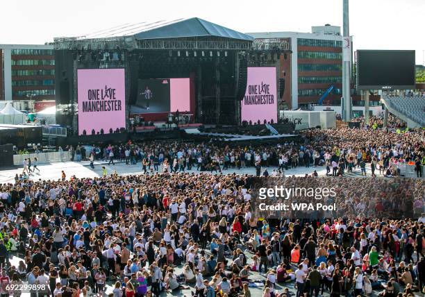 General view of the crowd at the 'One Love Manchester' benefit concert on June 4, 2017 in Manchester, England.