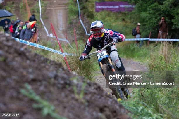 Aaron Gwin of USA in action in the Men's Downhill Final during the UCI Mountain Bike World Cup on June 4, 2017 in Fort William, Scotland.