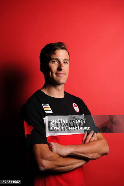 Denny Morrison poses for a portrait during the Canadian Olympic Committee Portrait Shoot on June 4, 2017 in Calgary, Alberta, Canada.