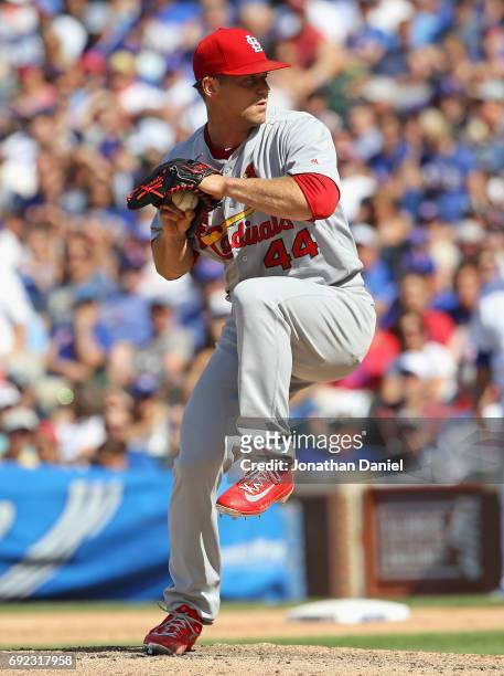 Trevor Rosenthal of the St. Louis Cardinals pitches against the Chicago Cubs at Wrigley Field on June 2, 2017 in Chicago, Illinois. The Cubs defeated...