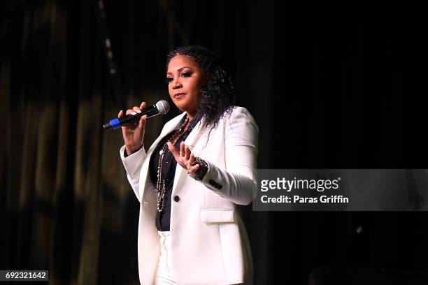 Television personality Trina Braxton speaks onstage at 2017 Atlanta Ultimate Women's Expo at Georgia World Congress Center on June 4, 2017 in...