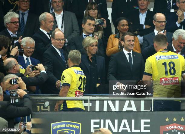 President of French Parliament Claude Bartolone, President of French ParlemPrince Albert II de Monaco, French President Emmanuel Macron and his wife...