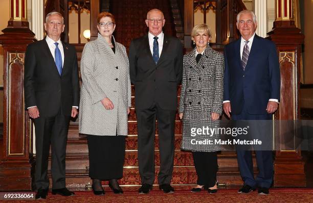Governor of NSW, David Hurley, US Secretary of State Rex Tillerson, US Secretary of Defence Jim Mattis, Australian Minister for Foreign Affairs Julie...