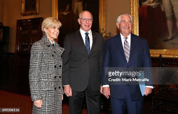 Secretary of State Rex Tillerson and Australian Minister for Foreign Affairs Julie Bishop are greeted by Governor of NSW, David Hurley at Government...