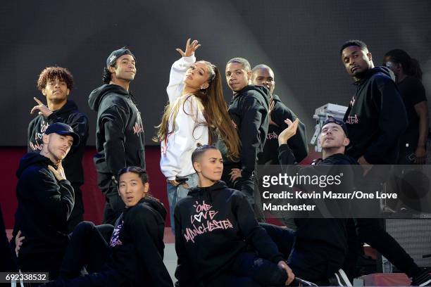 Ariana Grande performs on stage during the One Love Manchester Benefit Concert at Old Trafford Cricket Ground on June 4, 2017 in Manchester, England.