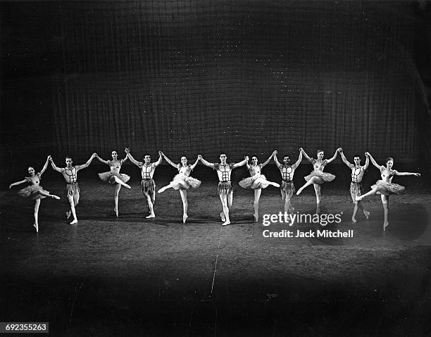 New York City Ballet dancer Jacques d'Amboise and soloists in Blanchine's "Midsummer Night's Dream", 1963.