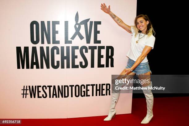 Miley Cyrus during the One Love Manchester concert at Old Trafford Cricket Ground Cricket Club on June 4, 2017 in Manchester, England.