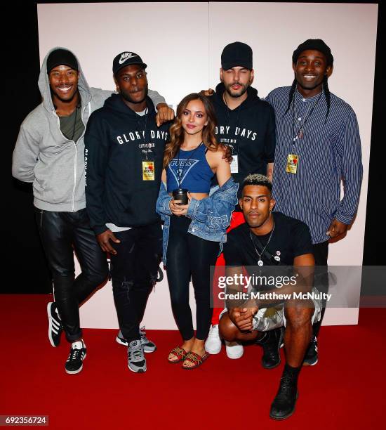 Jade Thirlwall of Little Mix poses with dancers during the One Love Manchester concert at Old Trafford Cricket Ground Cricket Club on June 4, 2017 in...