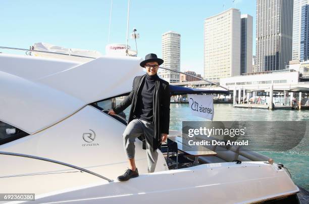 Guy Sebastian arrives by boat to the Vivid Sydney CEO Club Event Launch on June 5, 2017 in Sydney, Australia.