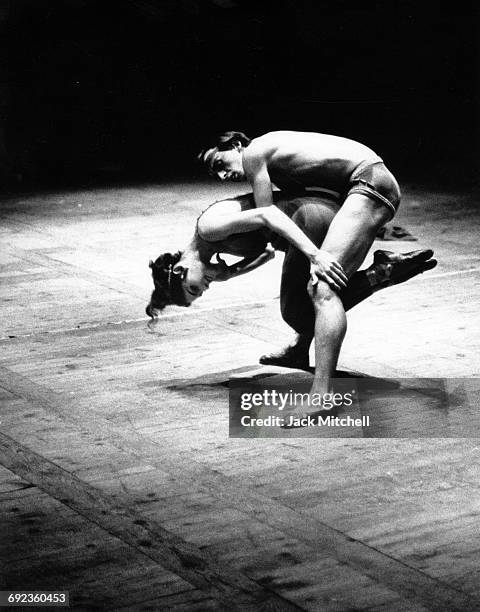 Harkness Ballet dancers Roderick Drew and Brunilda Ruiz in "Sebastian", 1966.