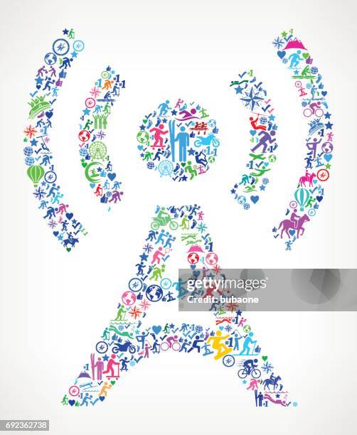 broadcasting tower active lifestyle vector icon pattern - communication tower climber stock illustrations
