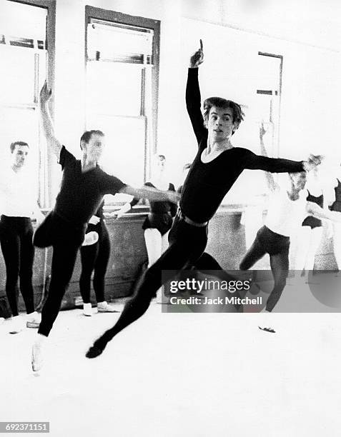 Rudolf Nureyev rehearsing at the Ballet Theatre School in Manhattan in 1962.