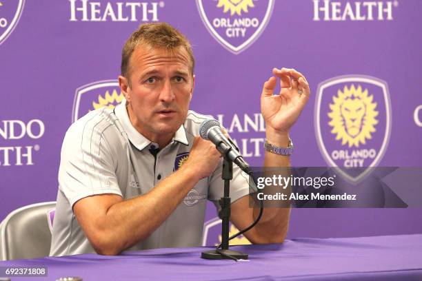 Orlando City head coach Jason Kreis speaks with the media after a MLS soccer match between the Chicago Fire and the Orlando City SC at Orlando City...