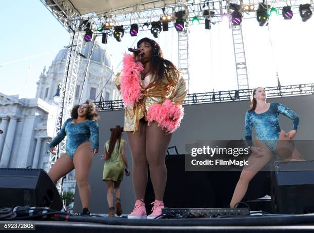 Recording artist Lizzo performs onstage at the Piazza Del Cluster Stage during Colossal Clusterfest at Civic Center Plaza and The Bill Graham Civic...