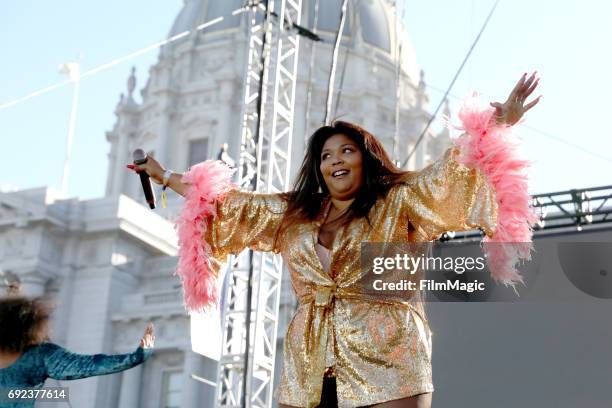 Recording artist Lizzo performs onstage at the Piazza Del Cluster Stage during Colossal Clusterfest at Civic Center Plaza and The Bill Graham Civic...