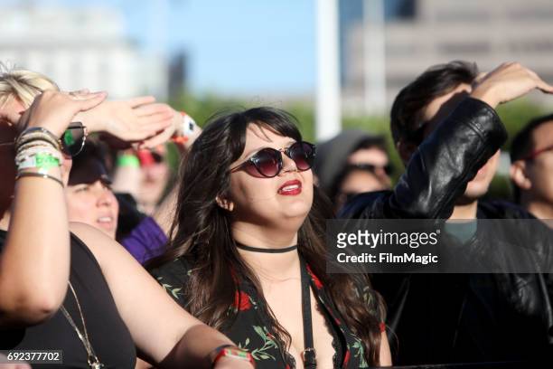 Festivalgoers attend the Piazza Del Cluster Stage during Colossal Clusterfest at Civic Center Plaza and The Bill Graham Civic Auditorium on June 4,...