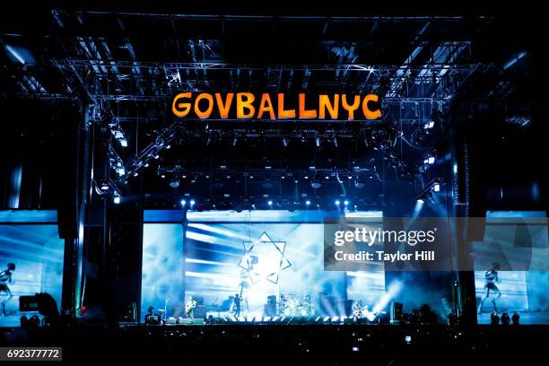 Adam Jones, Maynard James Keenan, Danny Carey and Justin Chancellor of Tool perform live onstage during 2017 Governors Ball Music Festival - Day 3 at...