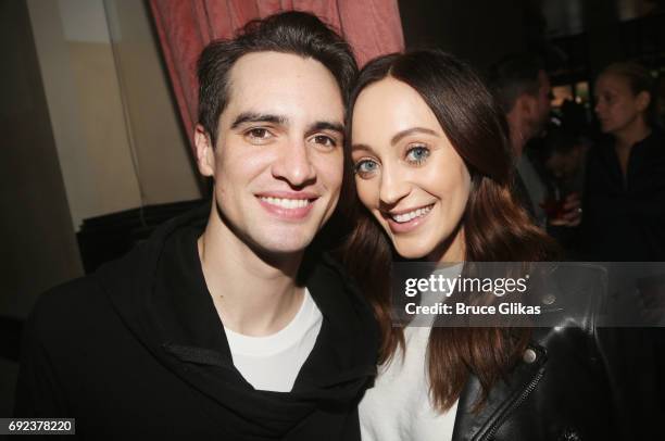 Brendon Urie and wife Sarah Orzechowski pose at a celebration for "Panic! at The Disco" frontman Brendon Urie's Opening Night in "Kinky Boots" at 44...