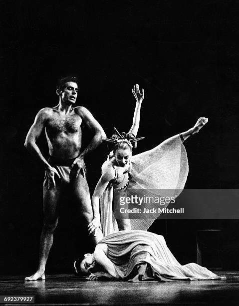 Bertram Ross, Martha Graham and Ethel Winter as Aphrodite performing "Phaedra" in 1962.
