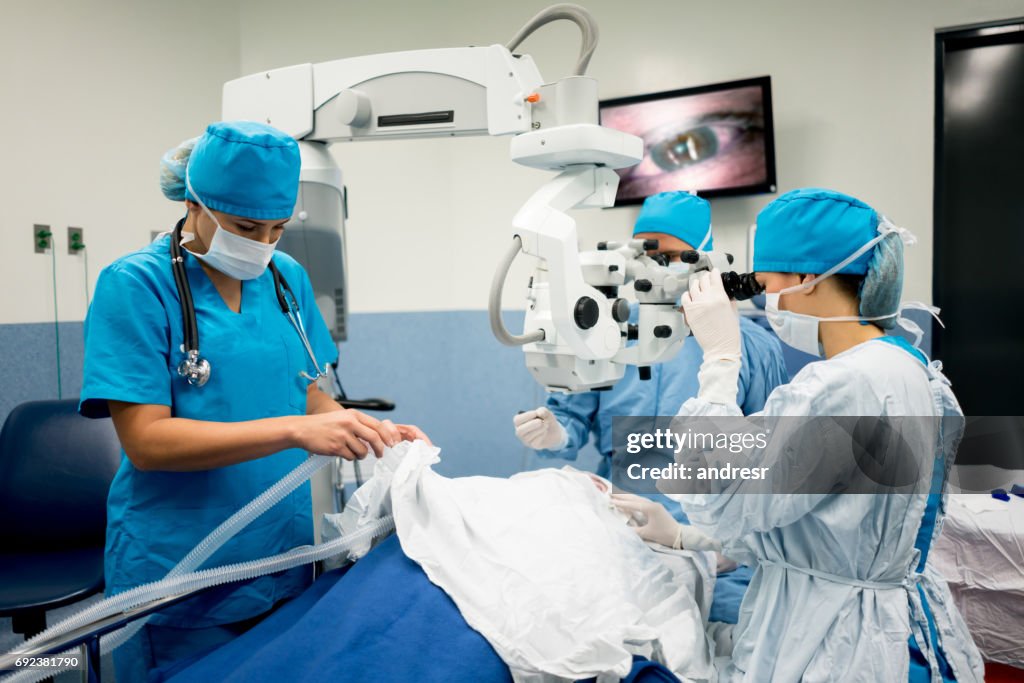 Ophthalmic surgeon performing an eye surgery at the hospital