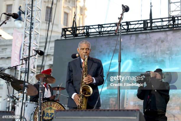 Preservation Hall Jazz Band performs onstage at the Piazza Del Cluster Stage during Colossal Clusterfest at Civic Center Plaza and The Bill Graham...