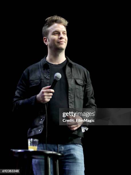 Comedian Anthony Jeselnik performs onstage at The Bill Graham Stage during Colossal Clusterfest at Civic Center Plaza and The Bill Graham Civic...