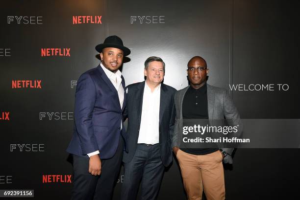 Actor Justin Simien and Barry Jenkins attends the Netflix's "Dear White People" For Your Consideration Event at Netflix FYSee Space on June 4, 2017...