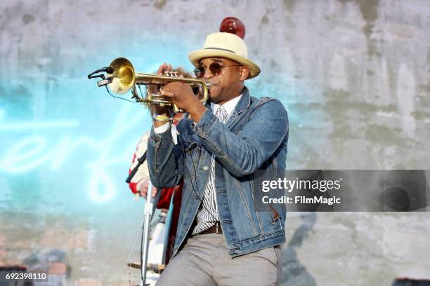 Musician Branden Lewis of Preservation Hall Jazz Band performs onstage at the Piazza Del Cluster Stage during Colossal Clusterfest at Civic Center...