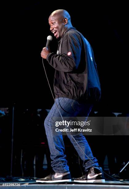 Comedian Hannibal Buress performs onstage at the Colossal Stage during Colossal Clusterfest at Civic Center Plaza and The Bill Graham Civic...