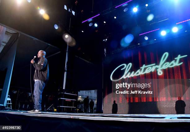 Comedian Hannibal Buress performs onstage at the Colossal Stage during Colossal Clusterfest at Civic Center Plaza and The Bill Graham Civic...