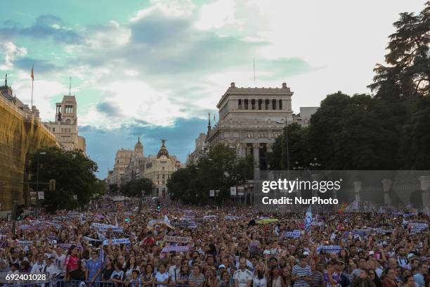 Real Madrid fans during celebrations at the Plaza Cibeles after Real Madrid won the 2016/17 UEFA Champions League, in Madrid on June 4, 2017. Real...