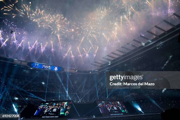 Real Madrid Stadium Santiago Bernabeu during the celebration of the 12th Champions League title.