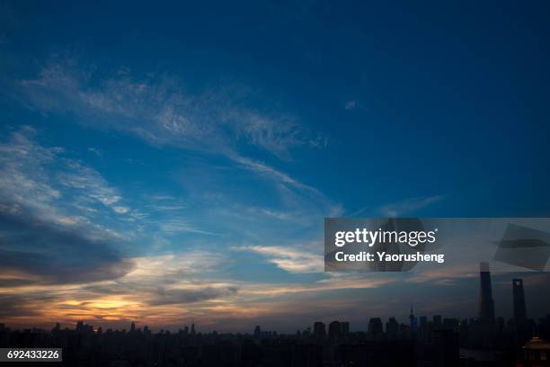panorama view of  shanghai  skyline - dusk foto e immagini stock