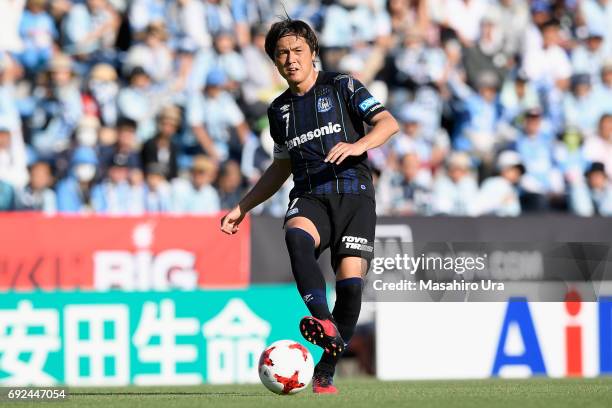 Yasuhito Endo of Gamba Osaka in action during the J.League J1 match between Jubilo Iwata and Gamba Osaka at Yamaha Stadium on June 4, 2017 in Iwata,...