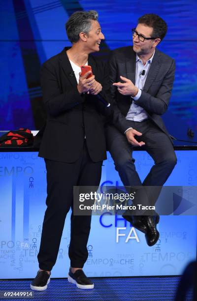 Fabio Fazio and Rosario Fiorello attend 'Che Tempo Che Fa' TV show on June 4, 2017 in Milan, Italy.