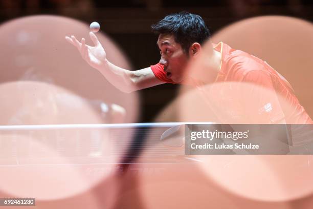 Xu Xin of China attends the Men's Singles Semi Final match of the Table Tennis World Championship at Messe Duesseldorf on June 5, 2017 in Dusseldorf,...