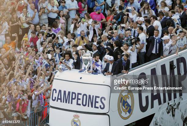 Zinedine Zidane, Cristiano Ronaldo, Pepe, Isco, Zidane, Modric, Keylor Navas, Isco Alarcon, Sergio Ramos, Casemiro celebrate during the Real Madrid...