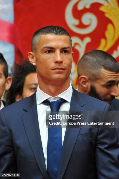 Cristiano Ronaldo during the Real Madrid celebration the day after winning the 12th UEFA Champions League Final at Casa de Correos on June 4, 2017 in...