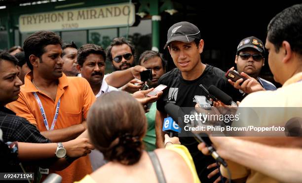 New Zealand's Ross Taylor speaking to members of the media after a training session at the P Sara Oval before their Cricket World Cup semi final...