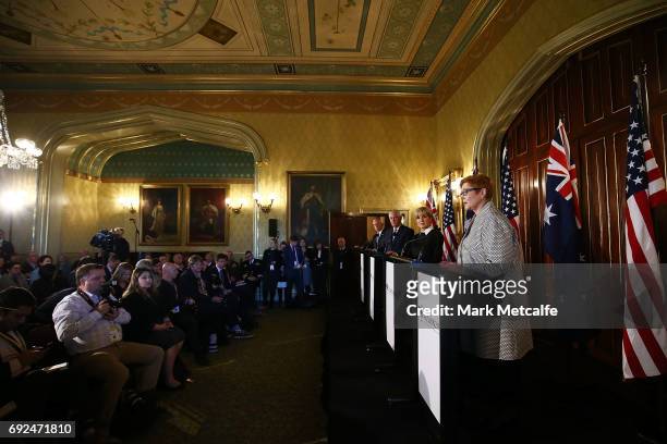 Australian Minister for Defence Marise Payne speaks at a joint media conference at Government House on June 5, 2017 in Sydney, Australia. The...